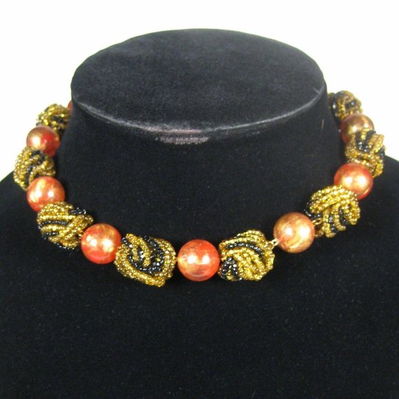 Kramer Signed Set 3 Necklace Clip On Earrings 15 In VTG 60s 50s Beaded Goldtone - Picture 4 of 12